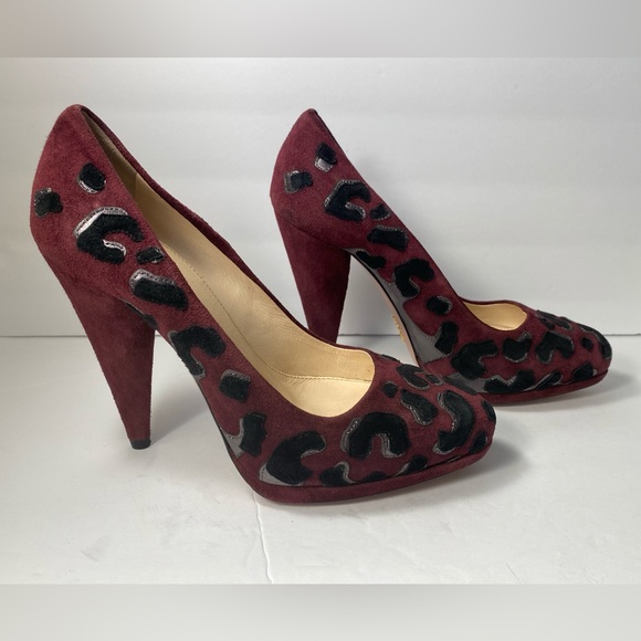 Prada suede pumps heels leopard burgundy black 35.5 - Picture 1 of 9